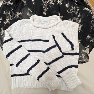 La Ligne White and navy rolled Neck Sweater